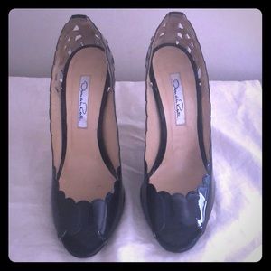 Patent leather open toe pump